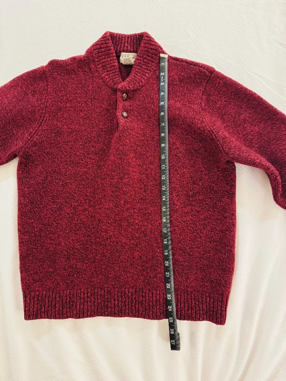 LL Bean Mens Classic Ragg Wool Sweater Henley Deep Rosewood Red Large EUC